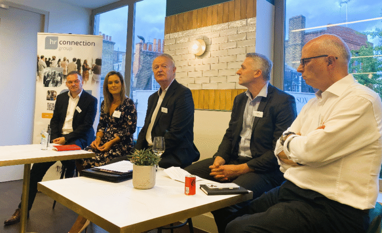 L-R Karl Cummins, NFP, Sarah Lambert, Hilton Foods, LHRC chair Craig McCoy, Ian Hodson, Housing 21, Warren Bourne, interim reward and HR director, London HR Connections, LHRC, panel, stretching your benefits budget, September 2025